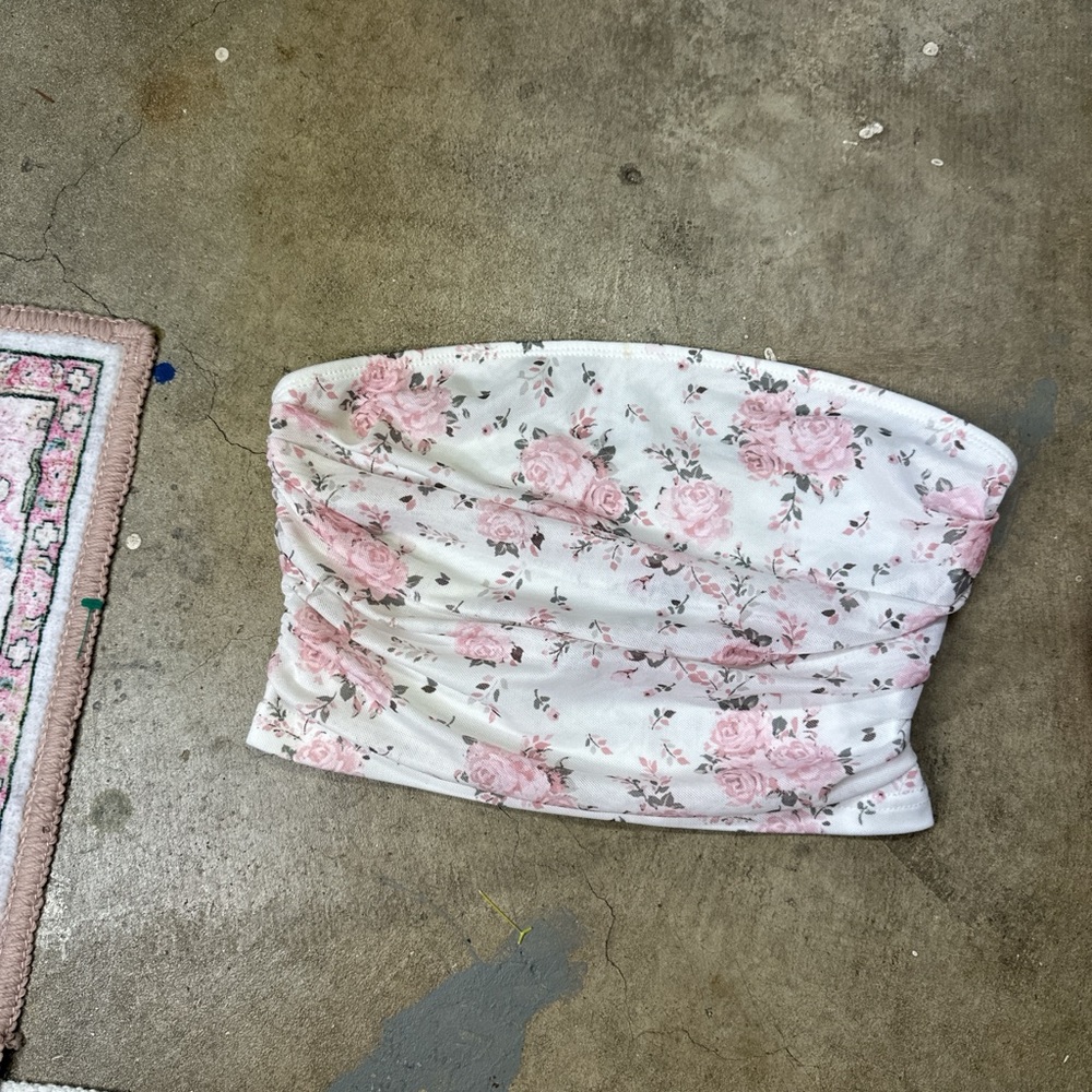 Floral Pink and White Tube Top